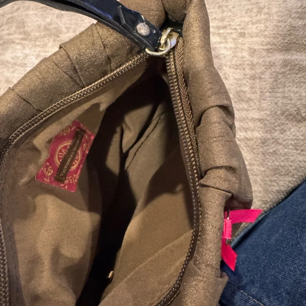 Y2KVictoria's Secret Bronze Ruched Satin Wristlet Clutch with Pink Ribbon Detail